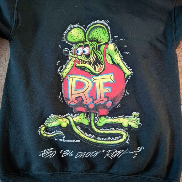 Vintage Y2K 2008 Ed Roth Rat Fink Hot Rod Black Sweatshirt Hoodie Men’s Small - Picture 7 of 7